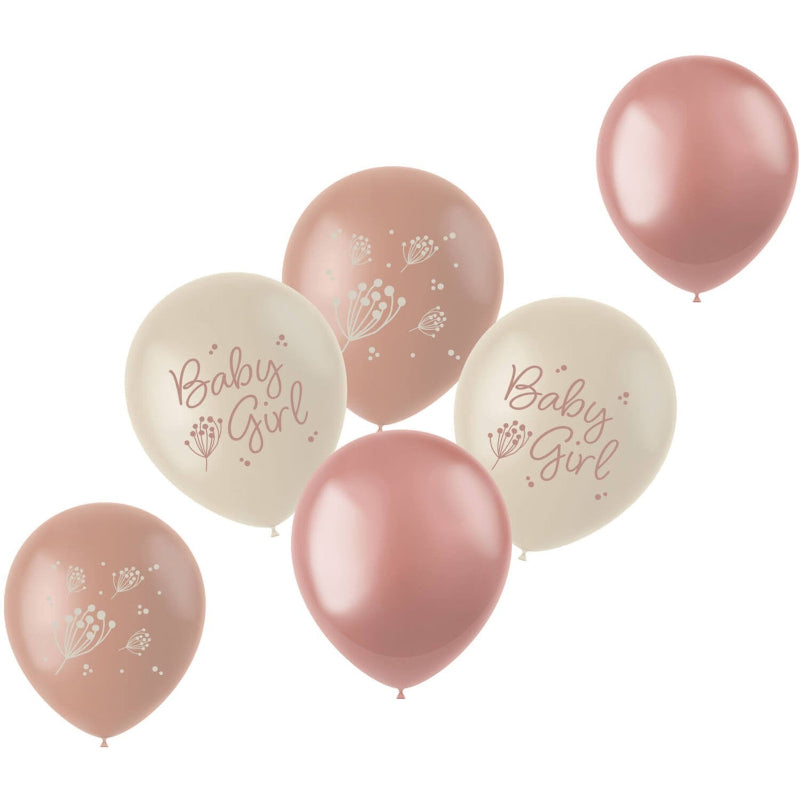 "Blooming baby girl" latexballoner, 33 cm, 6 stk.