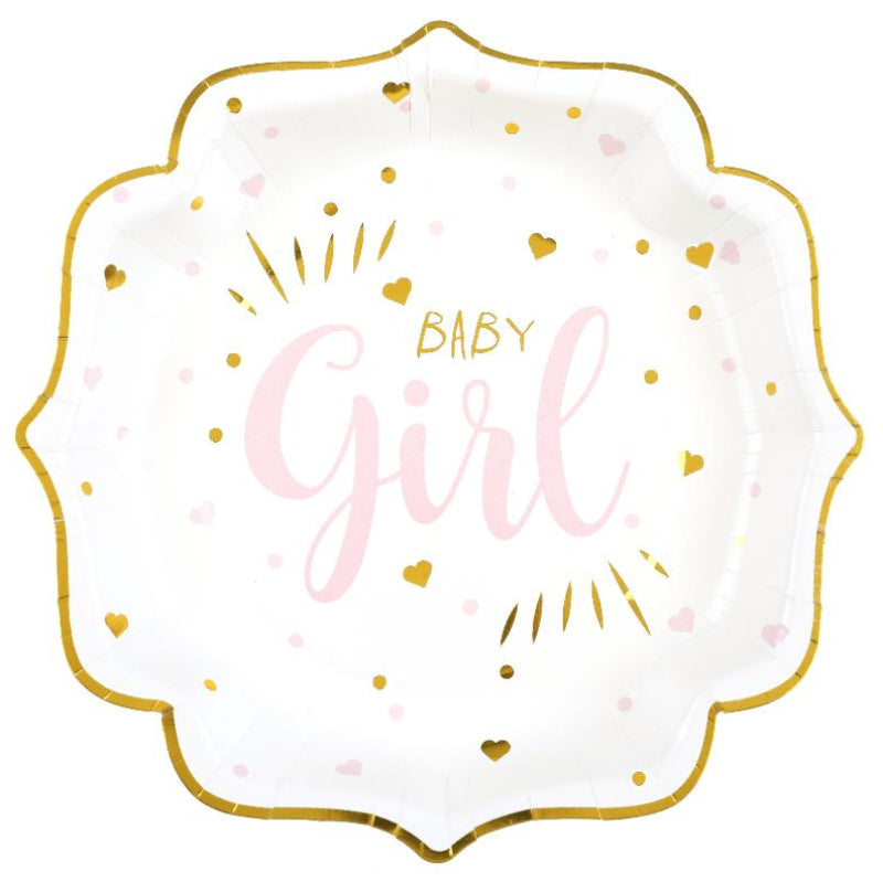 Baby Girl tallerkener med guld, 10 stk.