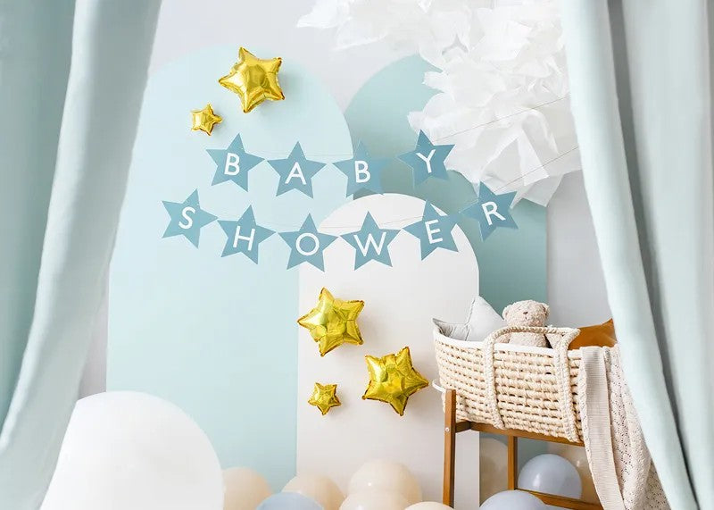 Blå "Baby shower" guirlande, 29x165 cm.