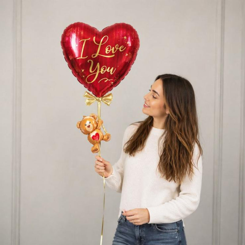"I love you" folieballon m. bamse, 34x57 cm.