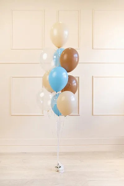 Latex ballonsæt, brun, blå og klar, 10 stk.