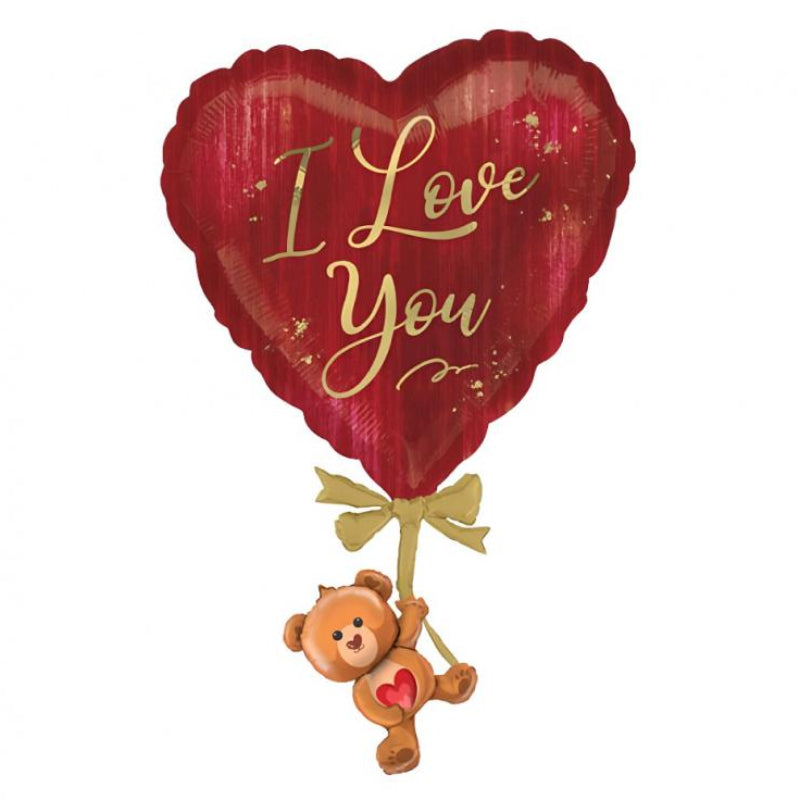 "I love you" folieballon m. bamse, 34x57 cm.
