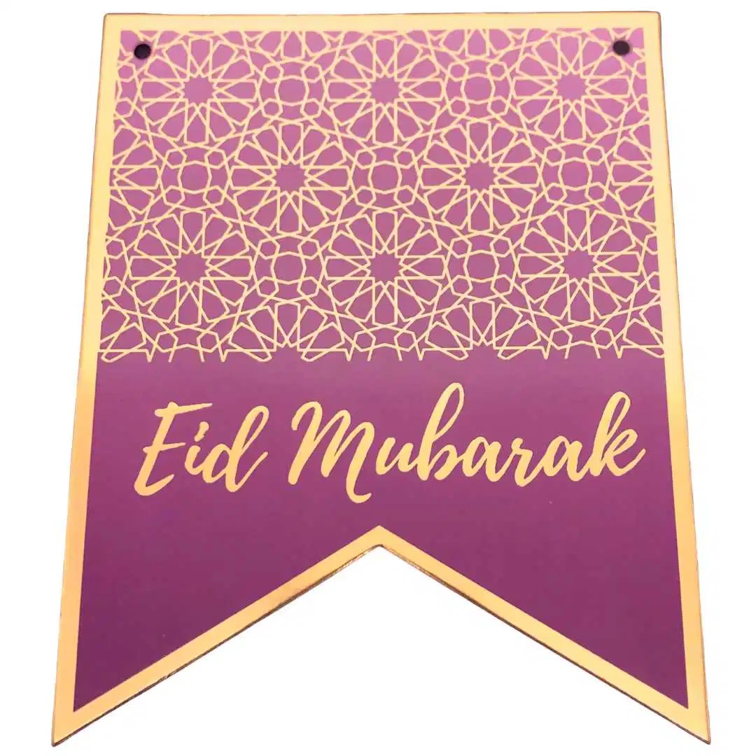 EID Mubarak, lilla og guld banner, 2 m.