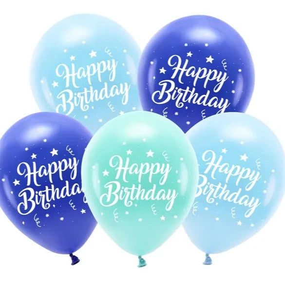 "Happy birthday" balloner, blå, 5 stk.
