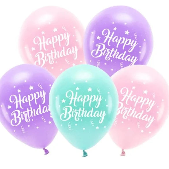 "Happy birthday" balloner, pink, 5 stk.