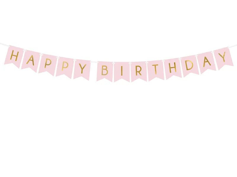 "Happy birthday" banner, pink, 15 x 175 cm