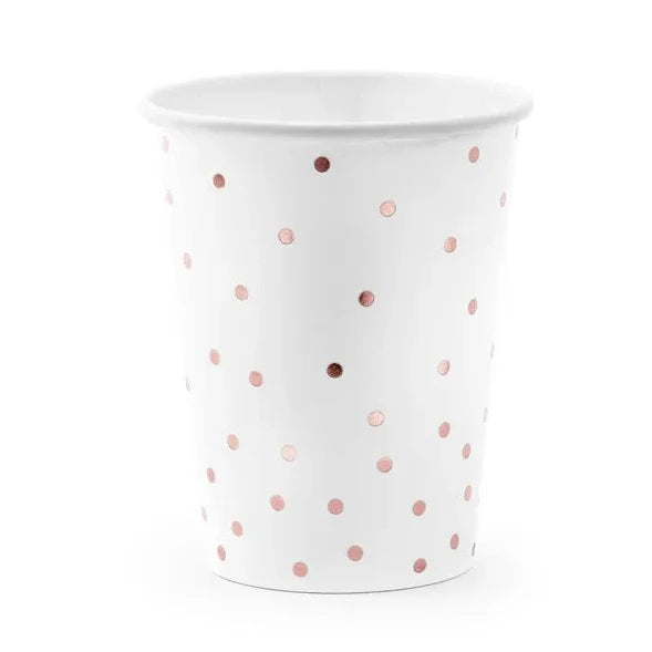 Hvid papkop med rose gold prikker, 260 ml, 6 stk.
