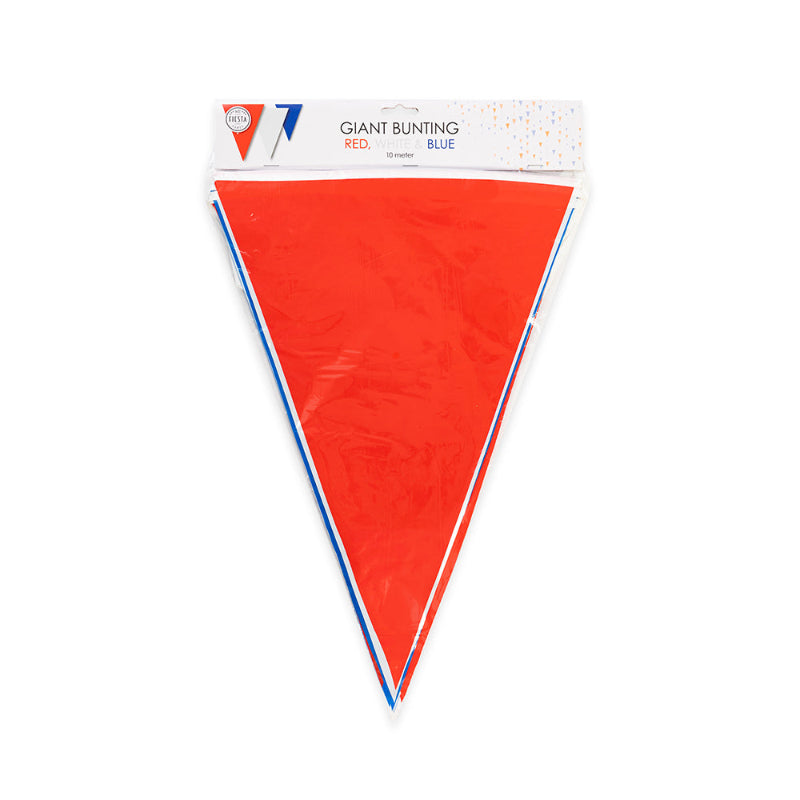Stor blå, rød og hvid plast vimpel - 30x45 cm, 10 m.