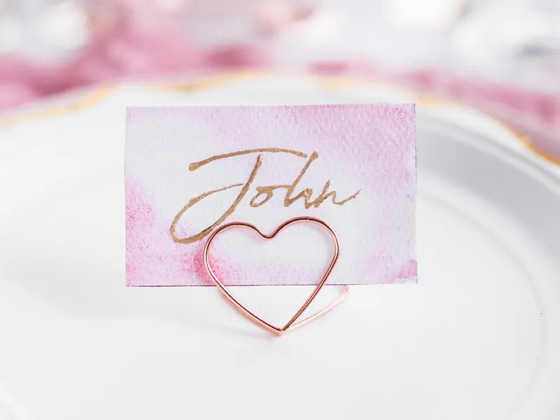 Rose gold hjerte bordkort holder, 10 stk.