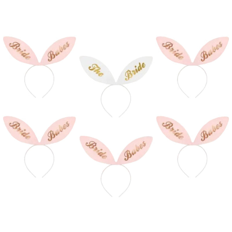 Bride squad kanin hårbånd, 6 stk.