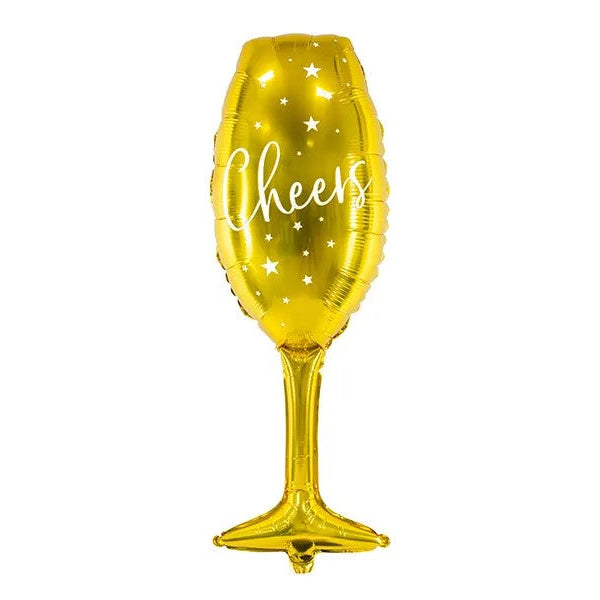 Guld "Cheers" glas, folie ballon, 28x80 cm.
