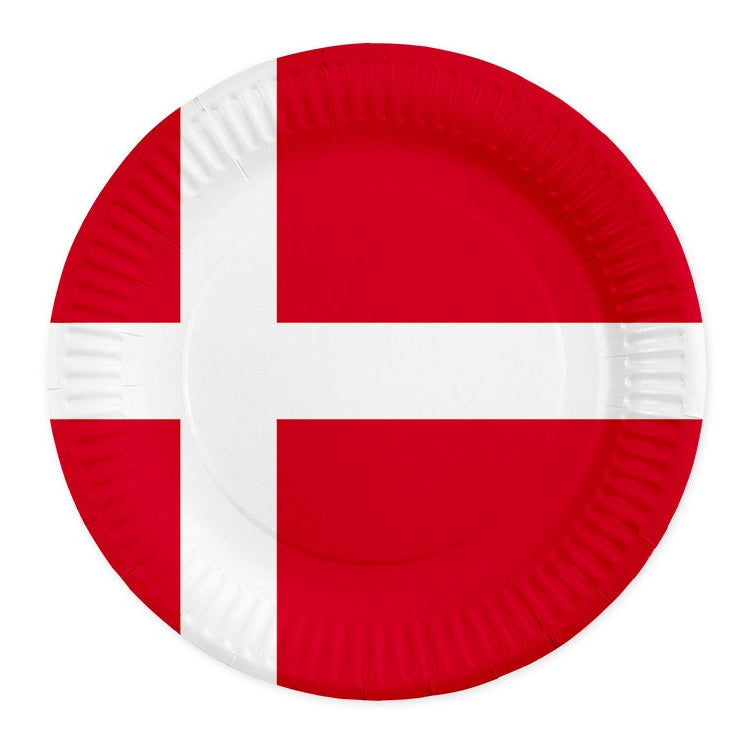 Dansk flag paptallerken, 8 stk.