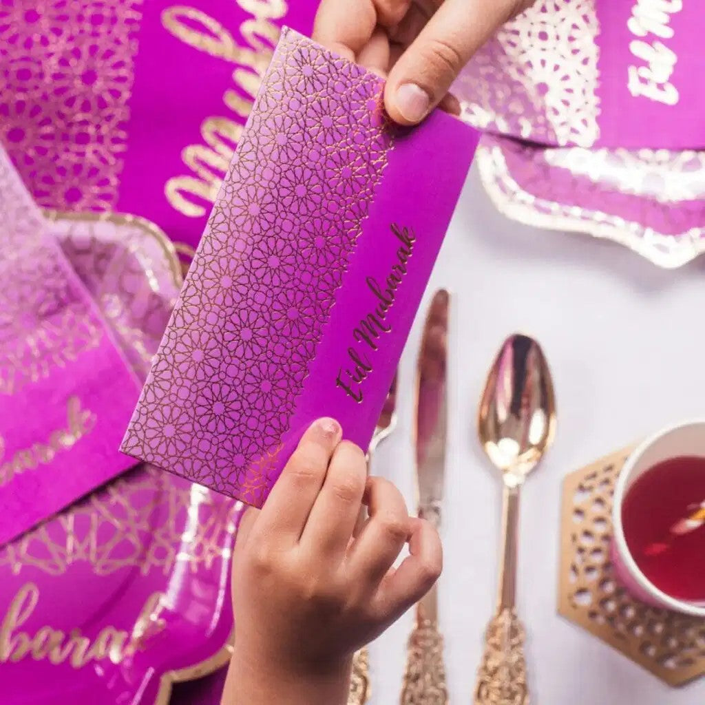 EID Mubarak, lilla og guld kuverter, 10 stk.