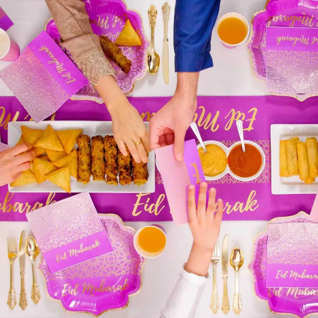 EID Mubarak lilla og guld tallerken, 10 stk.
