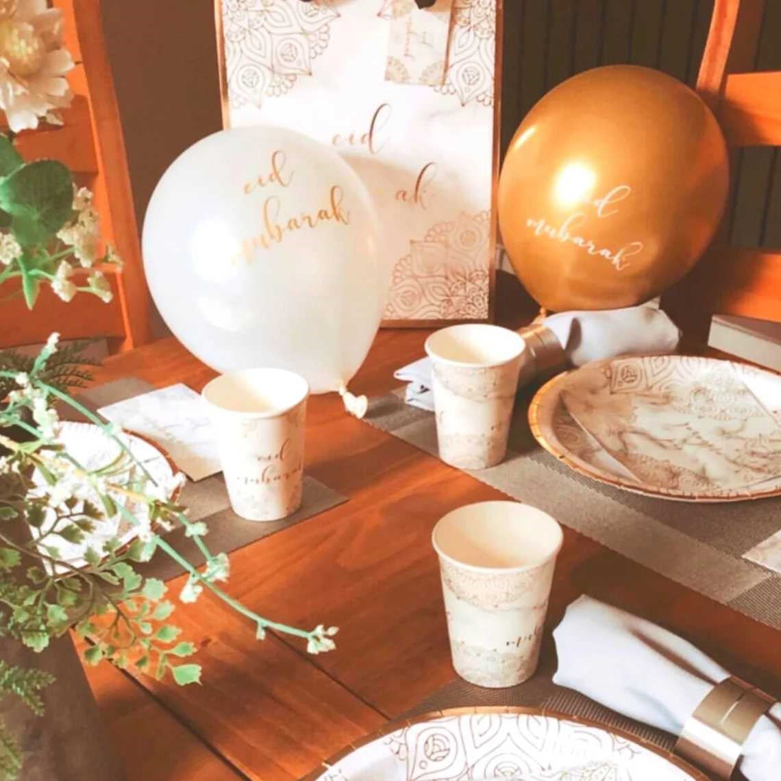 12" EID Mubarak, guld og hvide balloner, 10 stk.