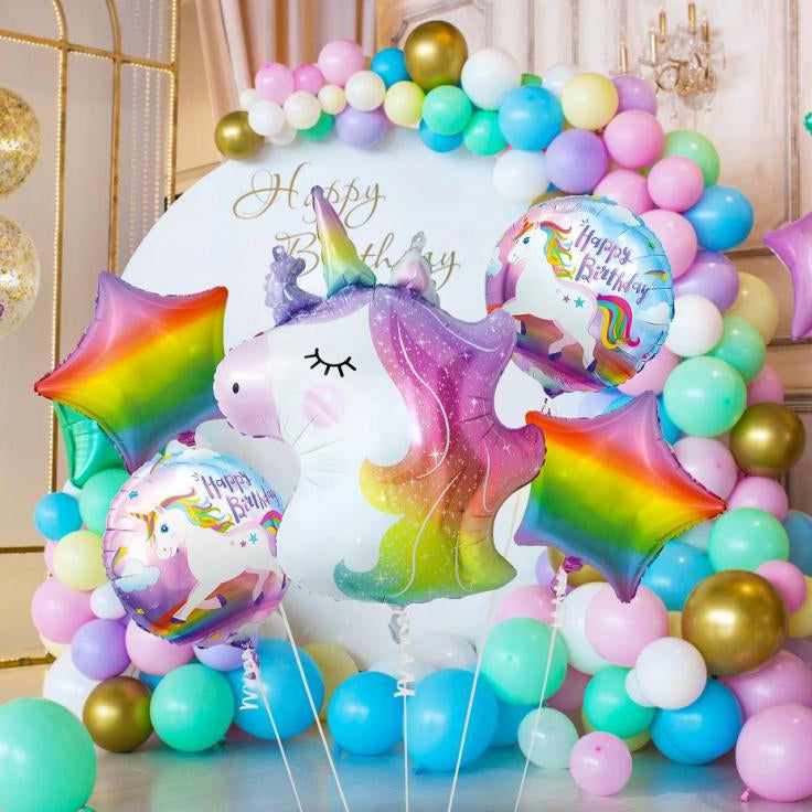 Enhjørning folie ballonsæt, 5 stk.