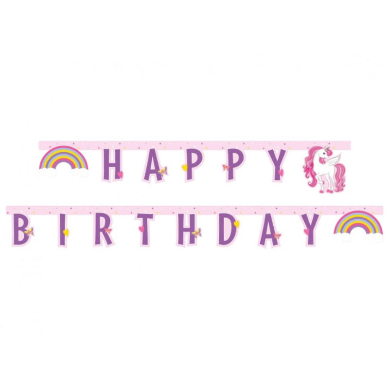 Enhjørning "Happy birthday" guirlande, 1,85 m.