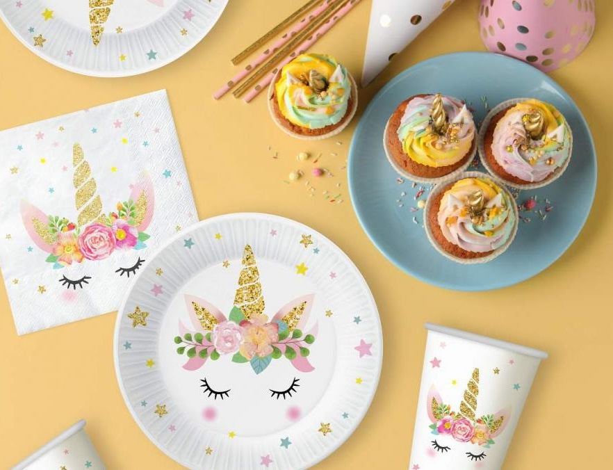 Enhjørning paptallerken 18 cm, 6 stk.