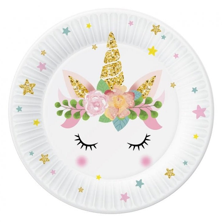 Enhjørning paptallerken 18 cm, 6 stk.