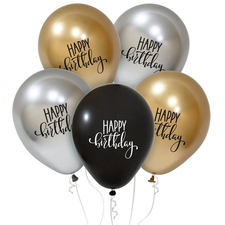 Fødselsdagsballoner mix, 12", 5 stk.