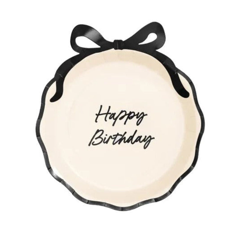 Hvid fødselsdagstallerken med sløjfe, 6 stk.