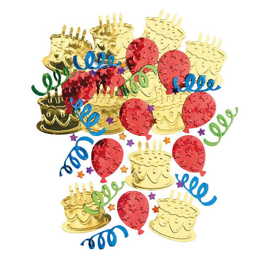 Multifarvet konfetti, lagkage og balloner, 14 g.