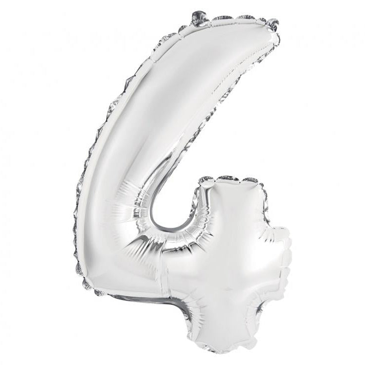 Sølv folieballon 4-tal, 35 cm.