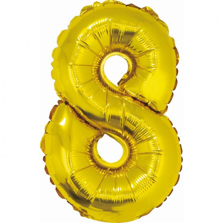 Guld folieballon 8-tal, 35 cm.