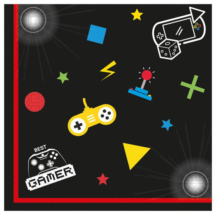 Sorte gamer servietter, 20 stk.