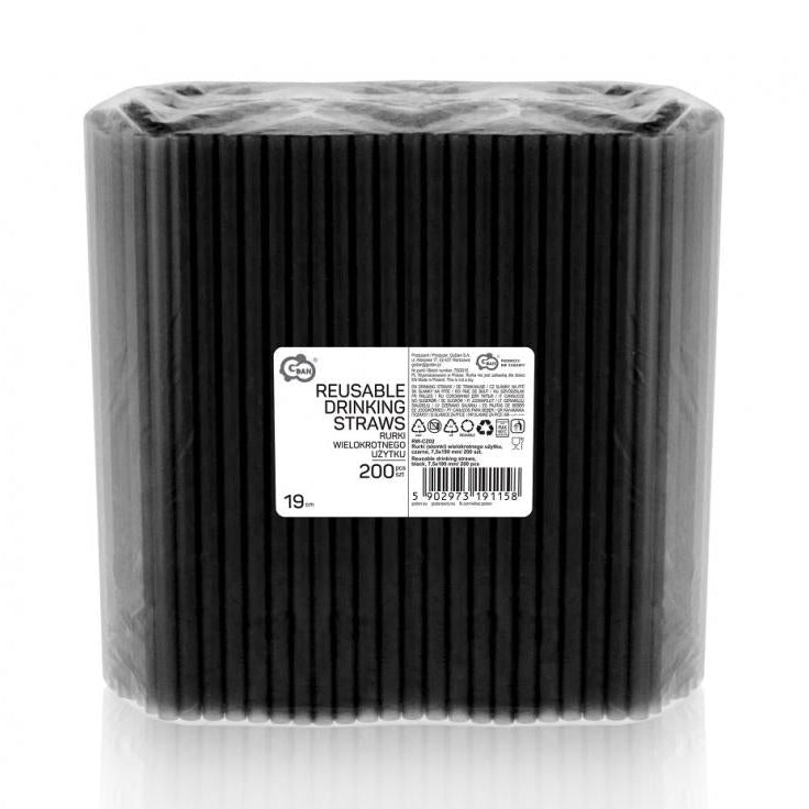 Sorte Sugerør i genanvendelig plast 200 stk.