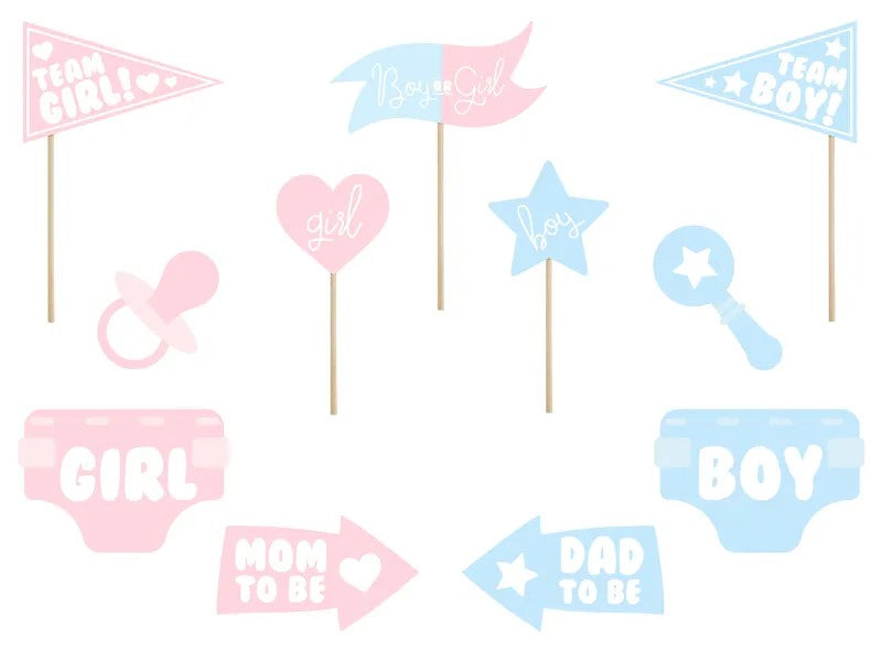 Gender reveal selfiesticks, 11 stk.