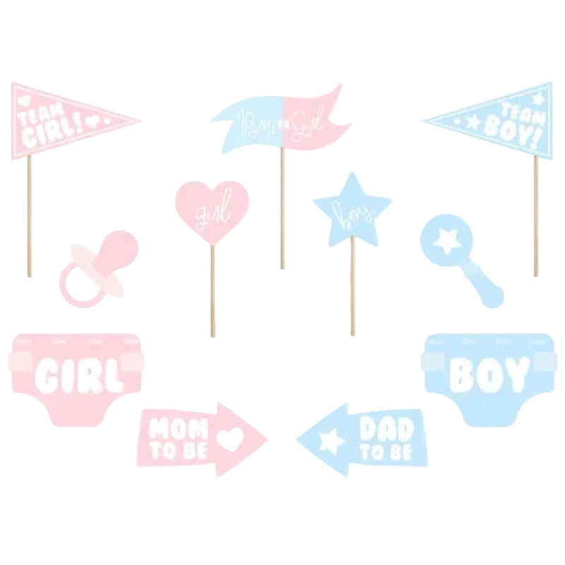 Gender reveal selfiesticks, 11 stk.
