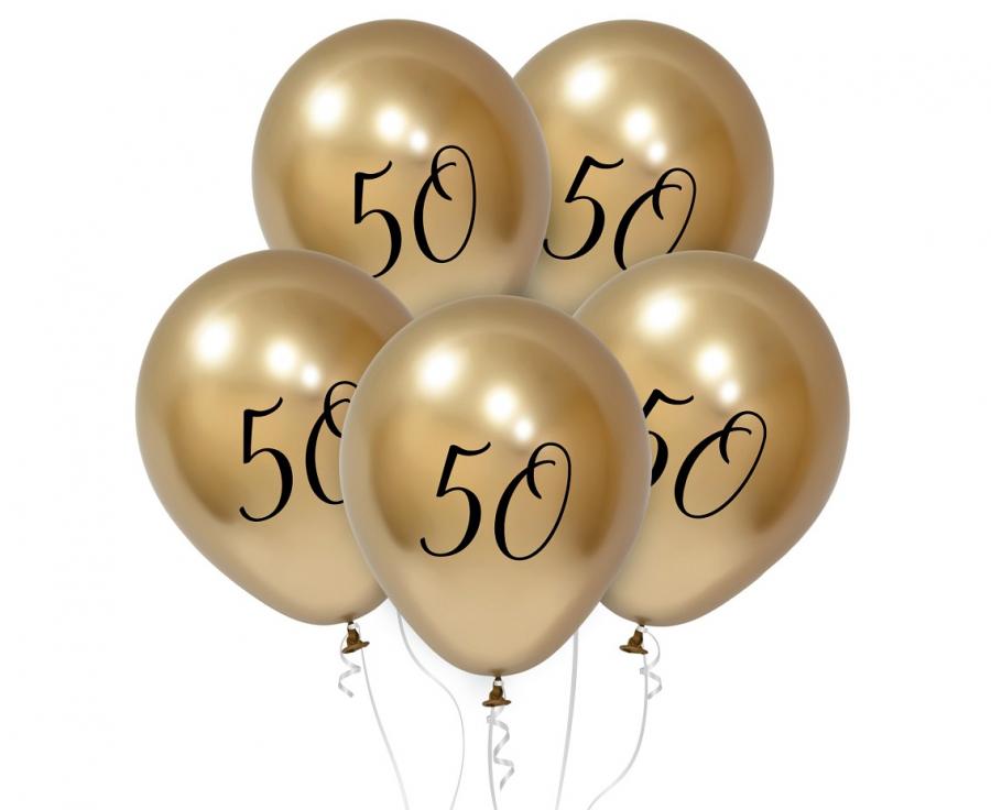 Ballon guld 50 års latexballoner, 5 stk, 12"