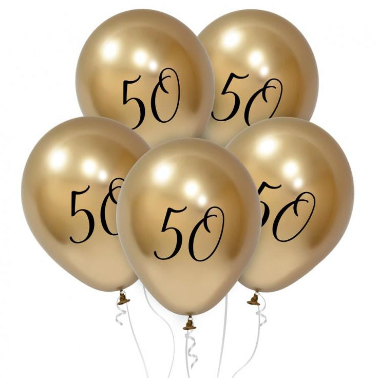 Ballon guld 50 års latexballoner, 5 stk, 12"