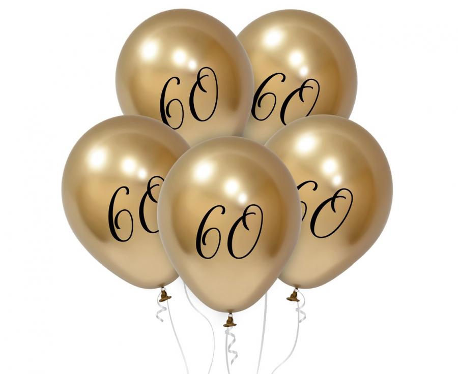 Guld 60 balloner, 12", 5 stk.