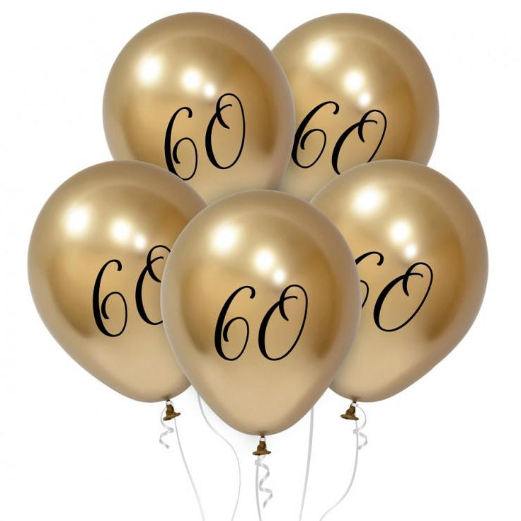 Guld 60 balloner, 12", 5 stk.