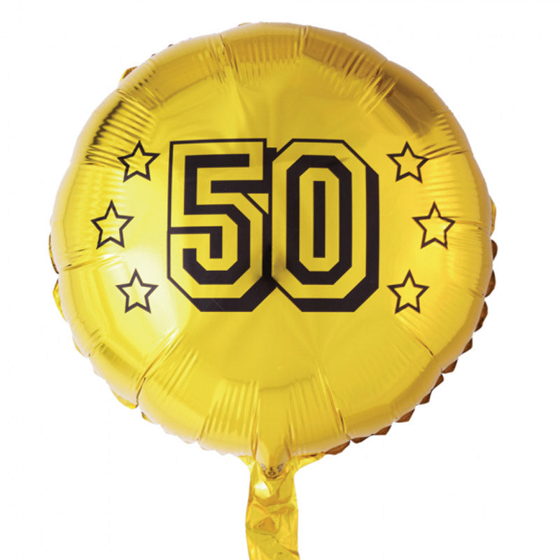 18" Folieballon i Guld "50" - svarer til ca 45 cm i dia