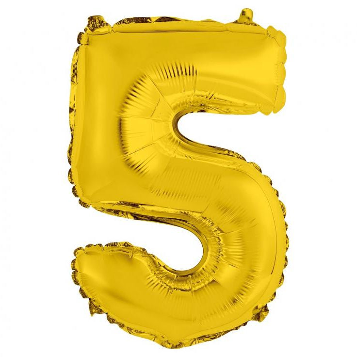 Guld folieballon 5-tal, 35 cm.