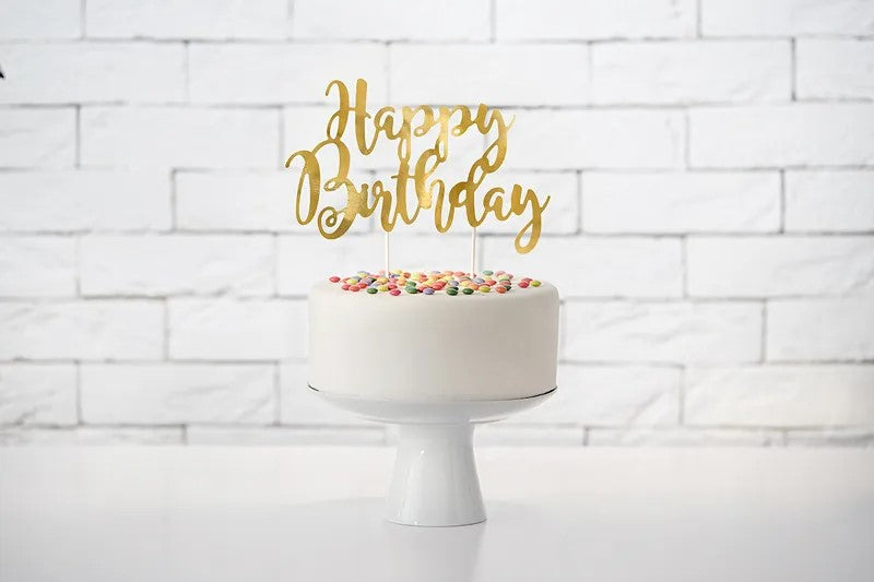 Guld "Happy birthday" kagetopper, 1 stk.