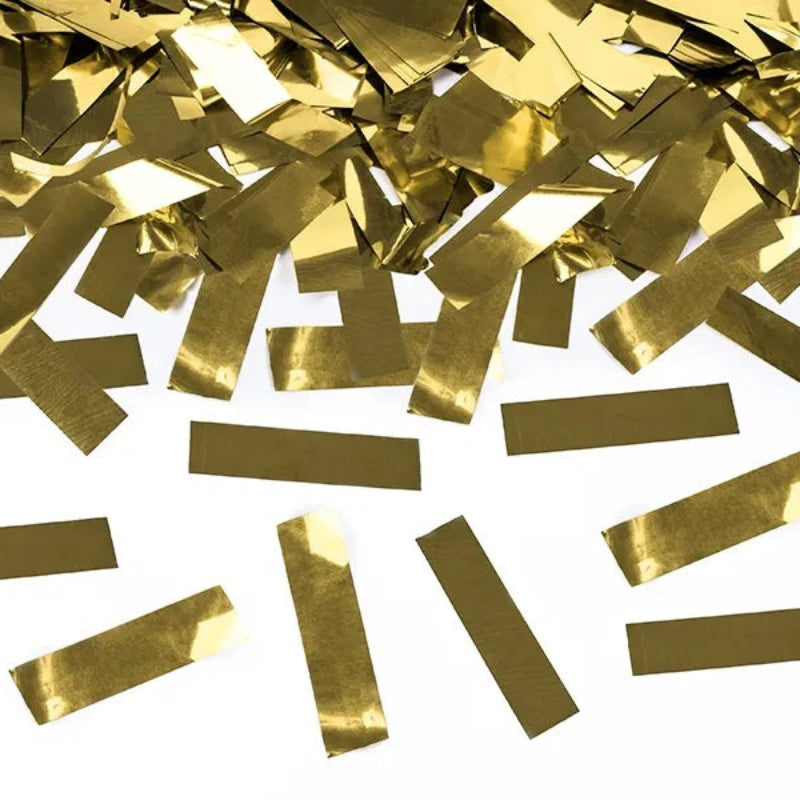Konfettirør - guld strimler, 60 cm.