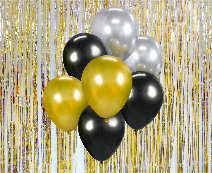Guld/sort/sølv ballon mix 7 stk.