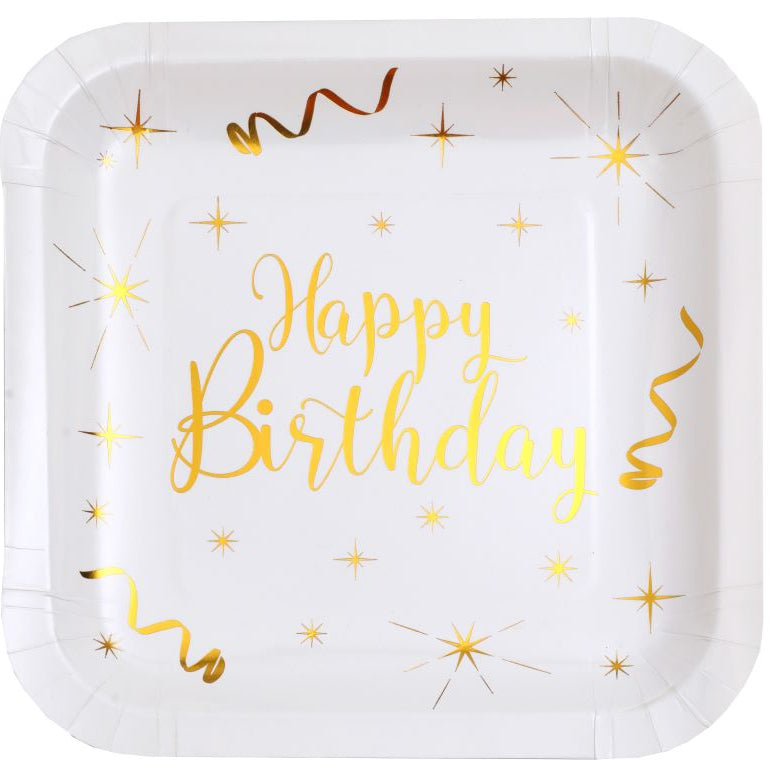 Firkantet "happy birthday" tallerken, 10 stk.