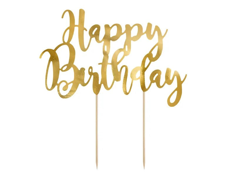 Guld "Happy birthday" kagetopper, 1 stk.