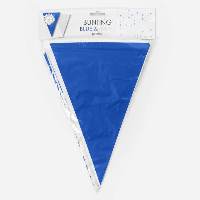 Blå og hvid plast vimpel, 10 m.
