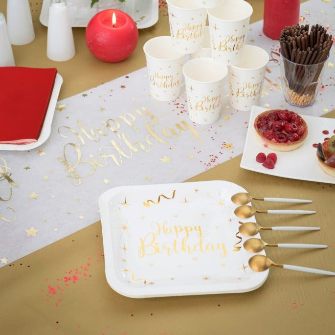 Firkantet "happy birthday" tallerken, 10 stk.