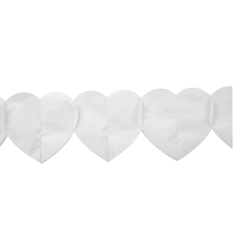 Hvid papir hjerteguirlande, 6 m.