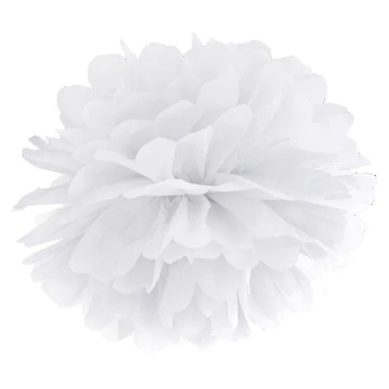 Hvid pom pom, 25 cm.