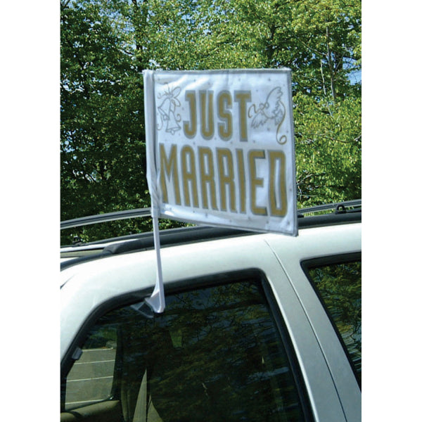 Bil flag "just married", 5,5x45.7 cm