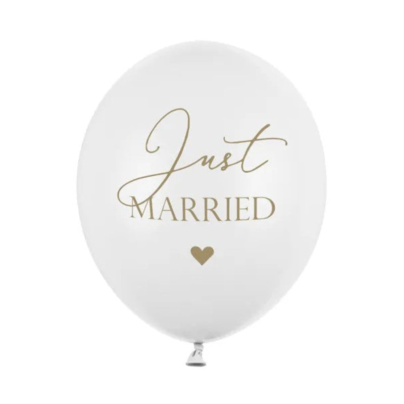 "Just Married" latexballon, 6 stk, 30 cm