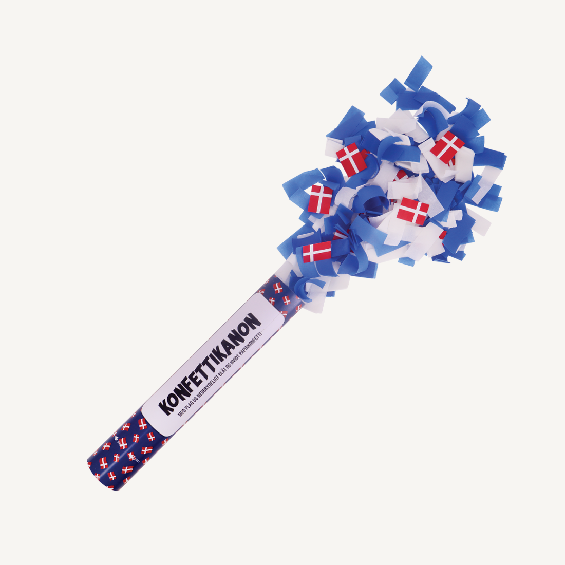 Konfettirør med blå og hvid konfetti, 2 stk.